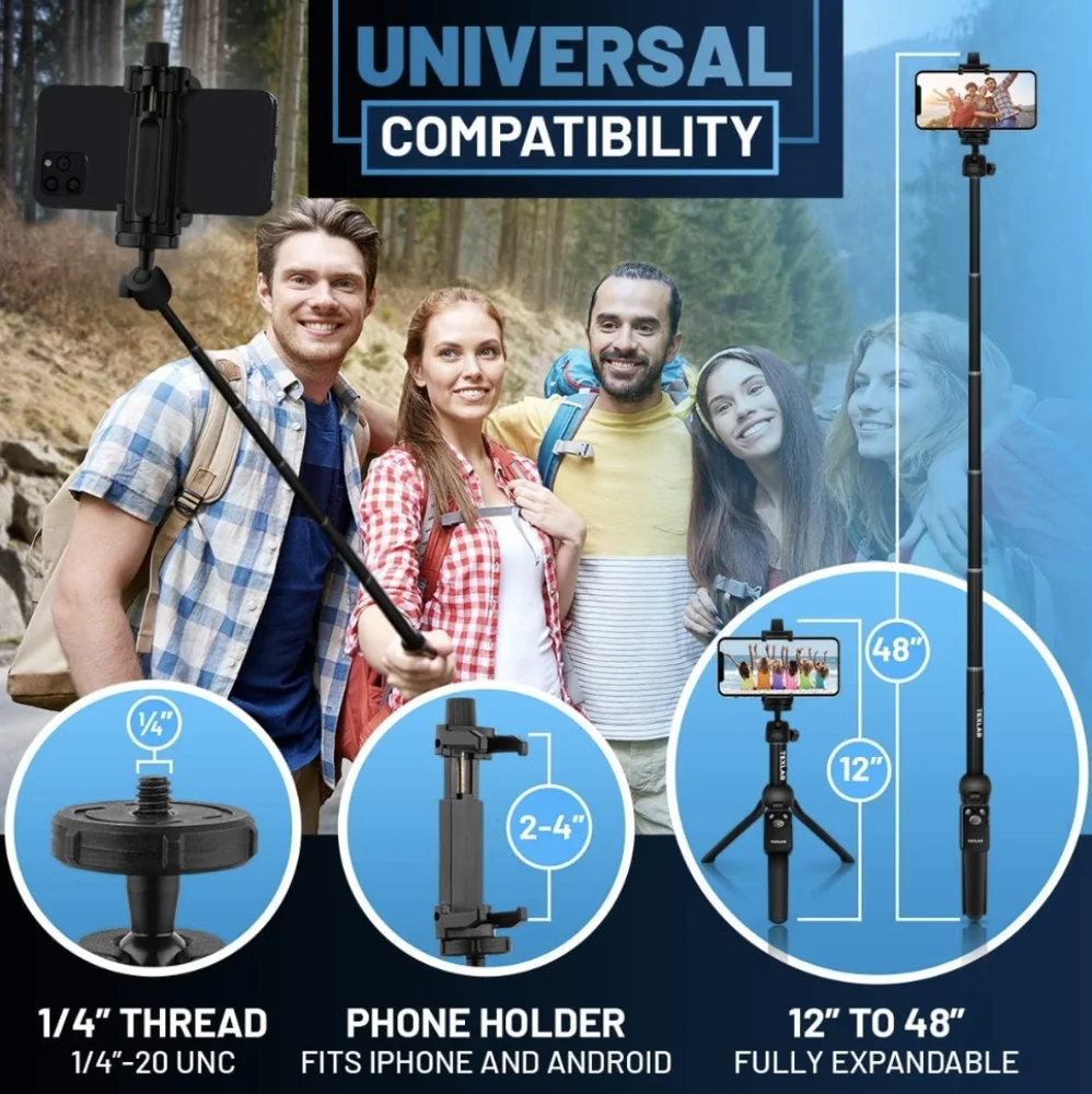 Portable Selfie Stick Tripod 48 in. for mobile phones
